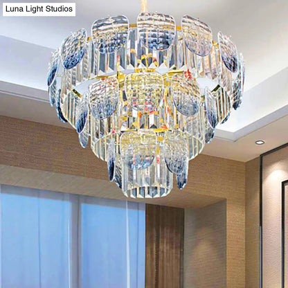 Kit de lámpara colgante escalonada de cristal facetado transparente moderno con lámpara de araña colgante azul claro (5/10 luces)