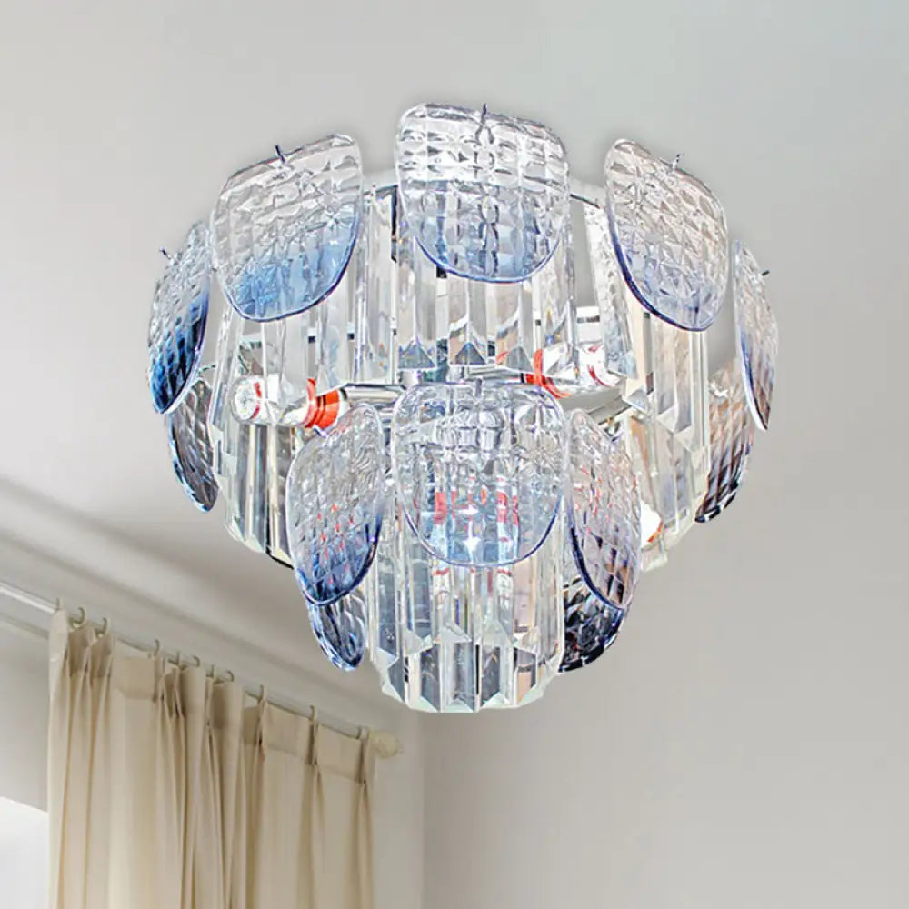 Kit de lámpara colgante escalonada de cristal facetado transparente moderno con lámpara de araña colgante azul claro (5/10 luces)