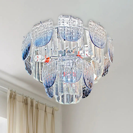 Kit de lámpara colgante escalonada de cristal facetado transparente moderno con lámpara de araña colgante azul claro (5/10 luces)