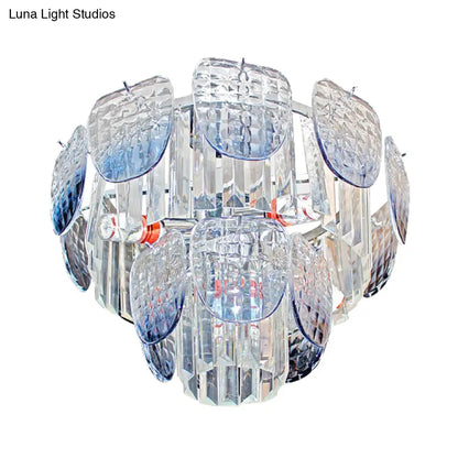 Kit de lámpara colgante escalonada de cristal facetado transparente moderno con lámpara de araña colgante azul claro (5/10 luces)