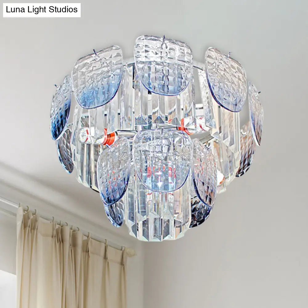 Kit de lámpara colgante escalonada de cristal facetado transparente moderno con lámpara de araña colgante azul claro (5/10 luces)