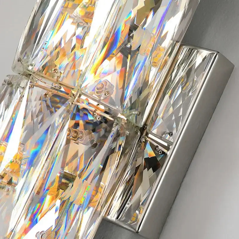 Modern clear faceted crystal wall lamp with decorbites crystal prisms on sleek silver metal base for luxury living room decorbites crystal high-end