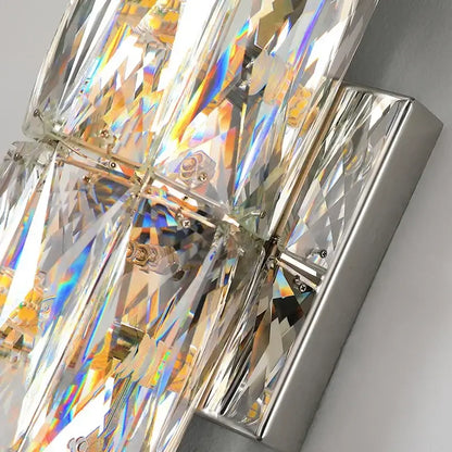 Modern clear faceted crystal wall lamp with decorbites crystal prisms on sleek silver metal base for luxury living room decorbites crystal high-end