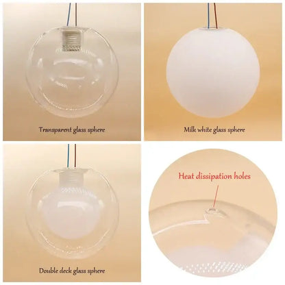 Modern clear and frosted glass ball pendant light with heat dissipation holes for dining room decorbites glass ball pendant