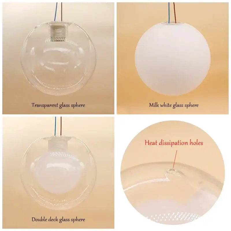 Modern clear and frosted glass ball pendant light with heat dissipation holes for dining room decorbites glass ball pendant