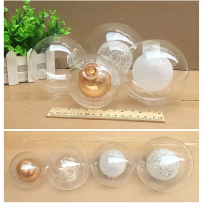 Modern clear and frosted glass shade cover replacement featuring clear plastic ornaments with gold white and silver glitter interior