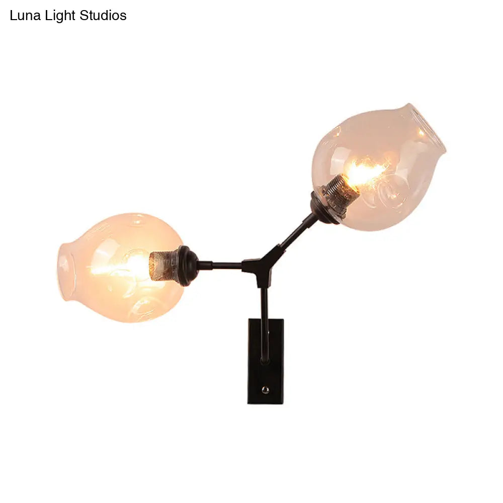 DecorBites™ DecorBites™ Modern Clear Glass 2-Light Bubble Shade Bedroom Wall Sconce Lamp in Black"