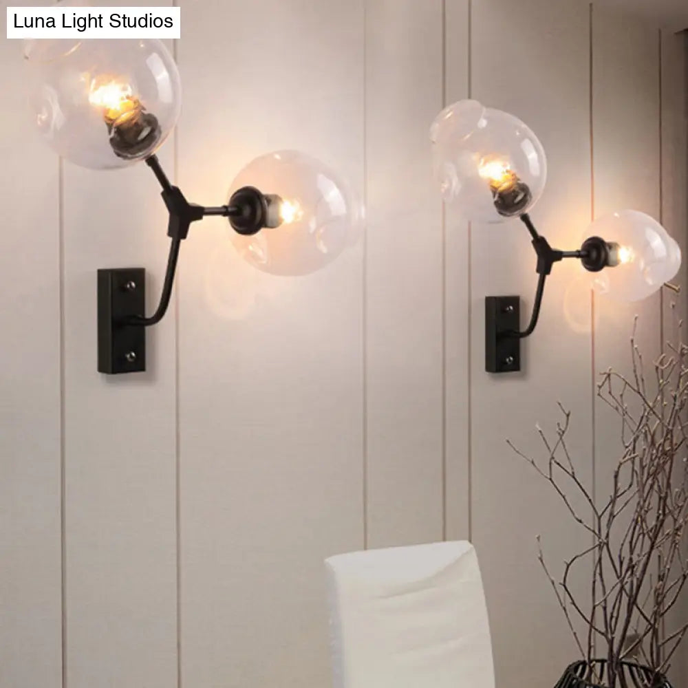 DecorBites™ DecorBites™ Modern Clear Glass 2-Light Bubble Shade Bedroom Wall Sconce Lamp in Black"