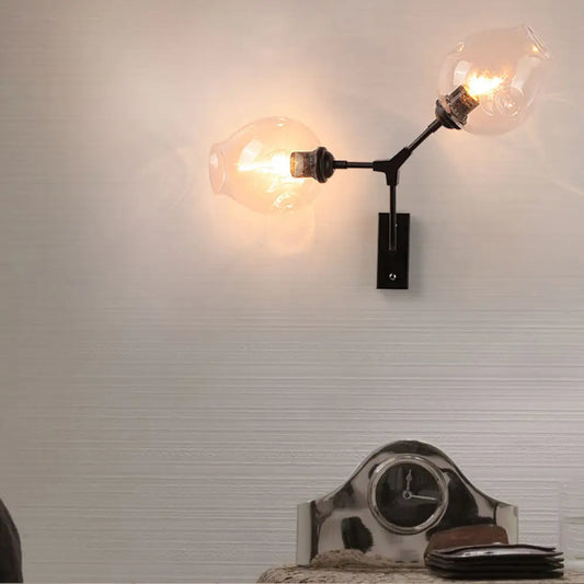 DecorBites™ DecorBites™ Modern Clear Glass 2-Light Bubble Shade Bedroom Wall Sconce Lamp in Black"