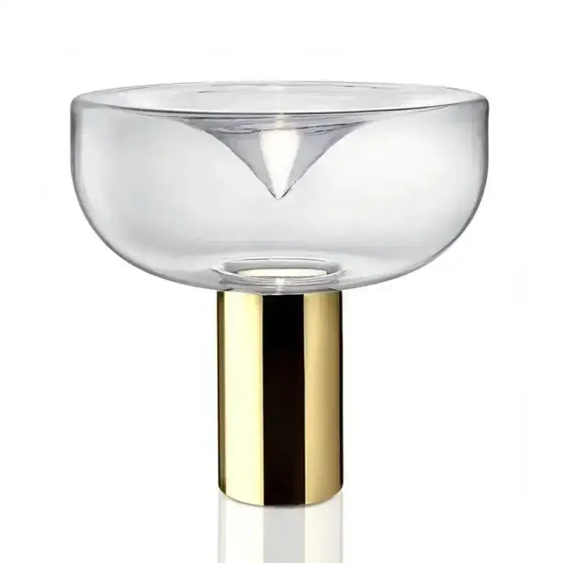 Modern clear glass aella table lamp with gold-toned cylindrical base by decorbites aella for bedroom office decor