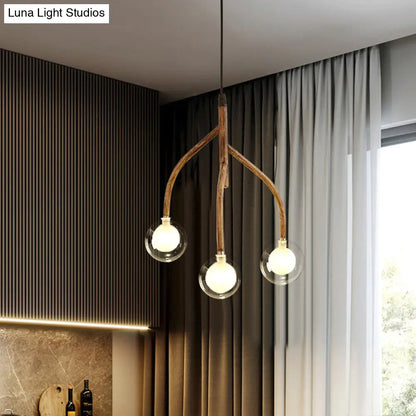 Modern Clear Glass Beige Pendulum Lamp with Molecular Design - 3-Light Warehouse Pendant Chandelier