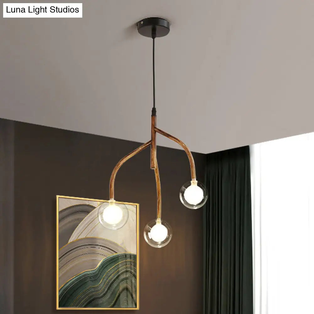 Modern Clear Glass Beige Pendulum Lamp with Molecular Design - 3-Light Warehouse Pendant Chandelier