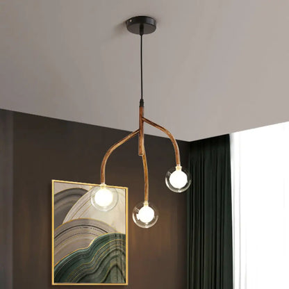 Modern Clear Glass Beige Pendulum Lamp with Molecular Design - 3-Light Warehouse Pendant Chandelier