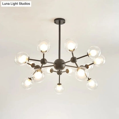 Lámpara de araña moderna de cristal transparente con diseño de burbujas y estrellas - 9/12/15 luces, acabado en negro/dorado