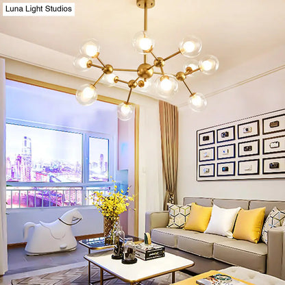 Lámpara de araña moderna de cristal transparente con diseño de burbujas y estrellas - 9/12/15 luces, acabado en negro/dorado