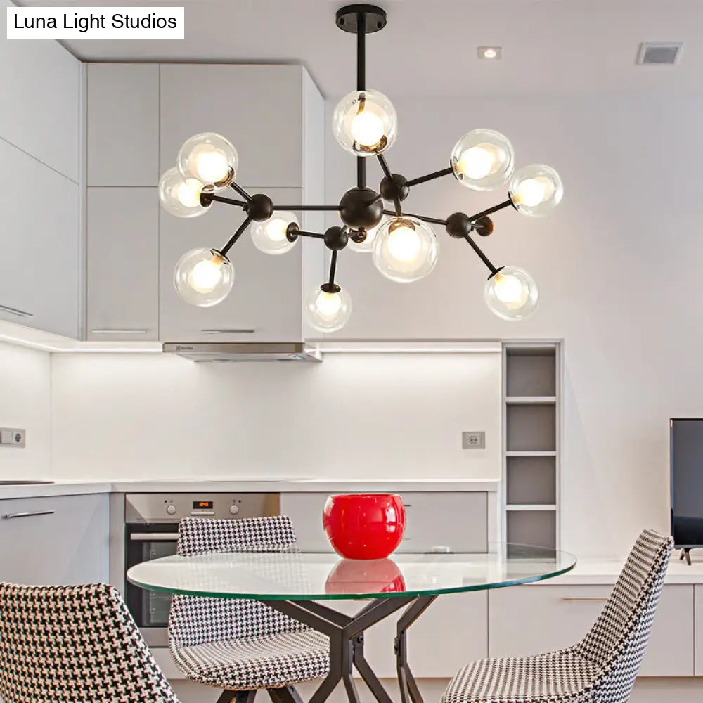 Lámpara de araña moderna de cristal transparente con diseño de burbujas y estrellas - 9/12/15 luces, acabado en negro/dorado