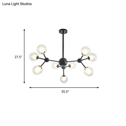Lámpara de araña moderna de cristal transparente con diseño de burbujas y estrellas - 9/12/15 luces, acabado en negro/dorado
