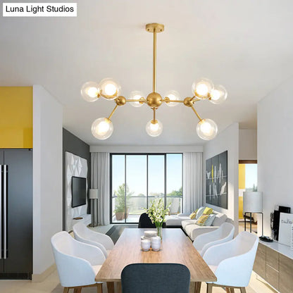 Lámpara de araña moderna de cristal transparente con diseño de burbujas y estrellas - 9/12/15 luces, acabado en negro/dorado