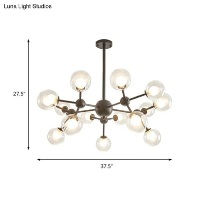 Lámpara de araña moderna de cristal transparente con diseño de burbujas y estrellas - 9/12/15 luces, acabado en negro/dorado