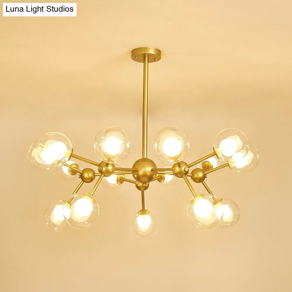 Lámpara de araña moderna de cristal transparente con diseño de burbujas y estrellas - 9/12/15 luces, acabado en negro/dorado