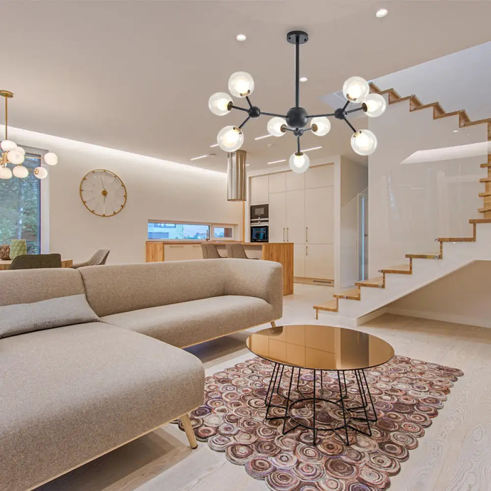 Lámpara de araña moderna de cristal transparente con diseño de burbujas y estrellas - 9/12/15 luces, acabado en negro/dorado