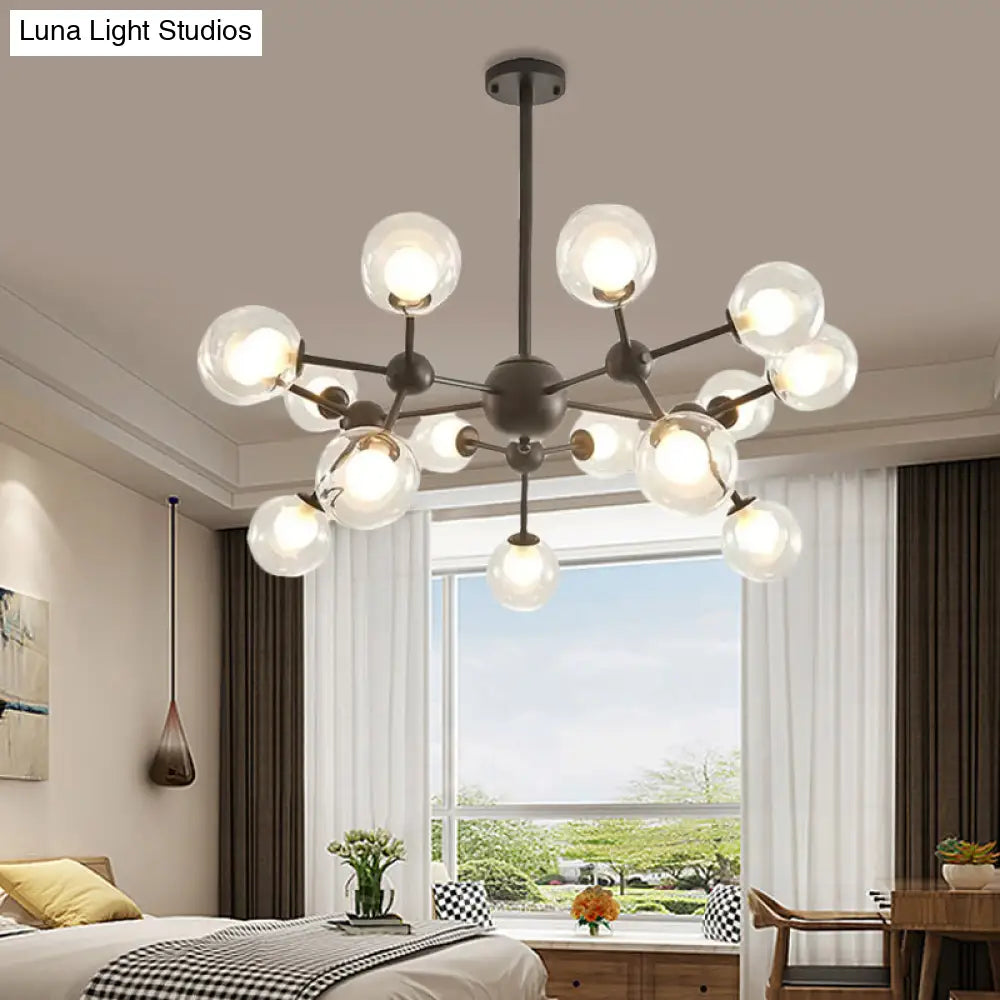 Lámpara de araña moderna de cristal transparente con diseño de burbujas y estrellas - 9/12/15 luces, acabado en negro/dorado