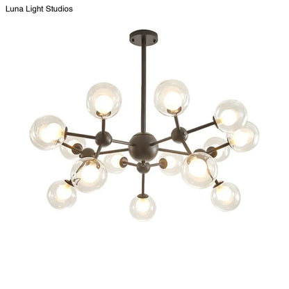 Lámpara de araña moderna de cristal transparente con diseño de burbujas y estrellas - 9/12/15 luces, acabado en negro/dorado