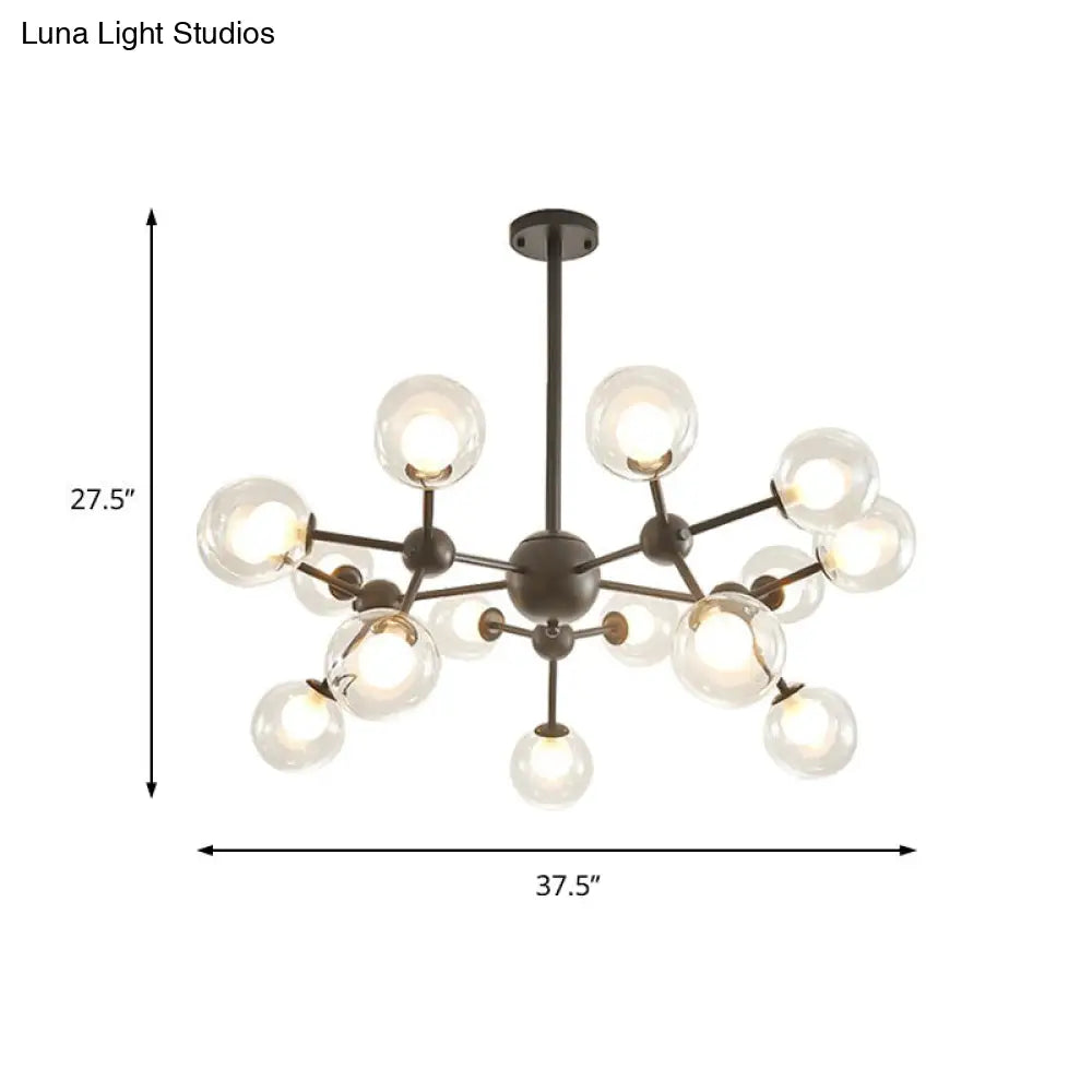 Lámpara de araña moderna de cristal transparente con diseño de burbujas y estrellas - 9/12/15 luces, acabado en negro/dorado