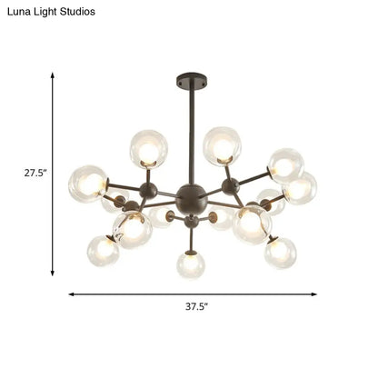 Lámpara de araña moderna de cristal transparente con diseño de burbujas y estrellas - 9/12/15 luces, acabado en negro/dorado