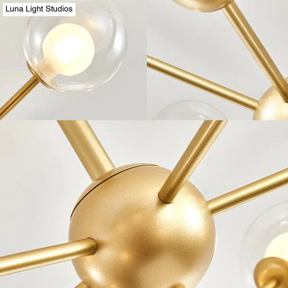 Lámpara de araña moderna de cristal transparente con diseño de burbujas y estrellas - 9/12/15 luces, acabado en negro/dorado