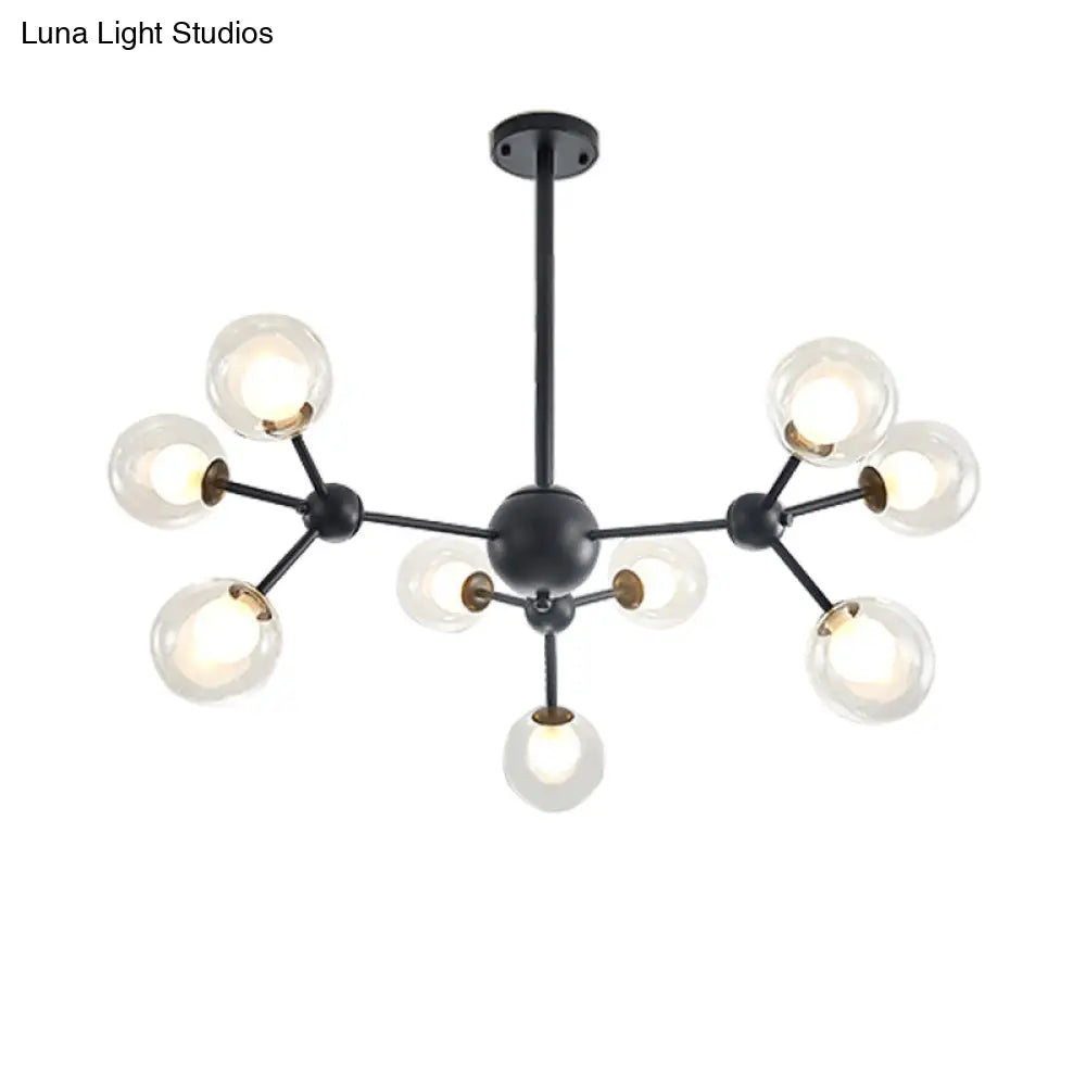 Lámpara de araña moderna de cristal transparente con diseño de burbujas y estrellas - 9/12/15 luces, acabado en negro/dorado