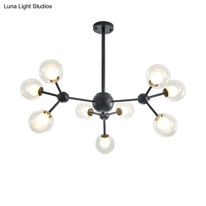 Lámpara de araña moderna de cristal transparente con diseño de burbujas y estrellas - 9/12/15 luces, acabado en negro/dorado