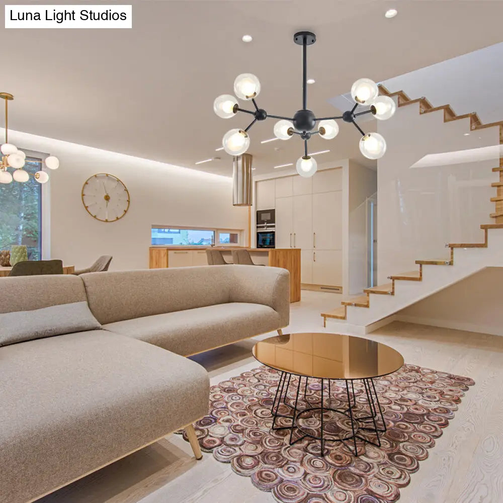 Lámpara de araña moderna de cristal transparente con diseño de burbujas y estrellas - 9/12/15 luces, acabado en negro/dorado