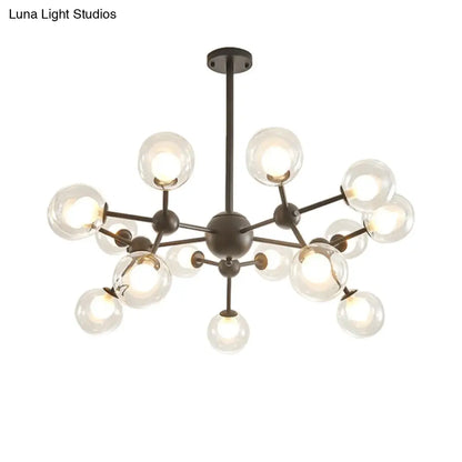 Lámpara de araña moderna de cristal transparente con diseño de burbujas y estrellas - 9/12/15 luces, acabado en negro/dorado