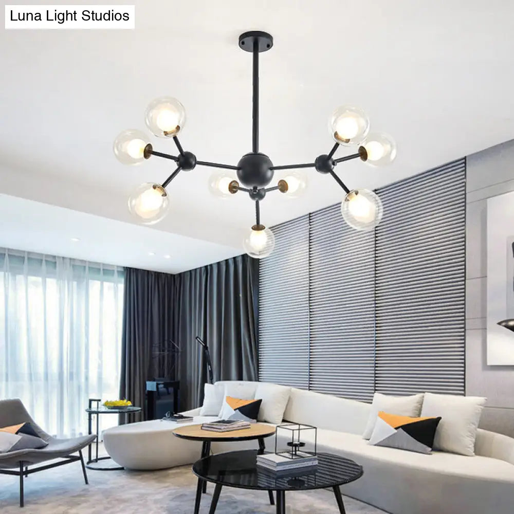 Lámpara de araña moderna de cristal transparente con diseño de burbujas y estrellas - 9/12/15 luces, acabado en negro/dorado