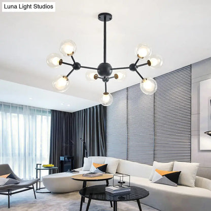 Lámpara de araña moderna de cristal transparente con diseño de burbujas y estrellas - 9/12/15 luces, acabado en negro/dorado