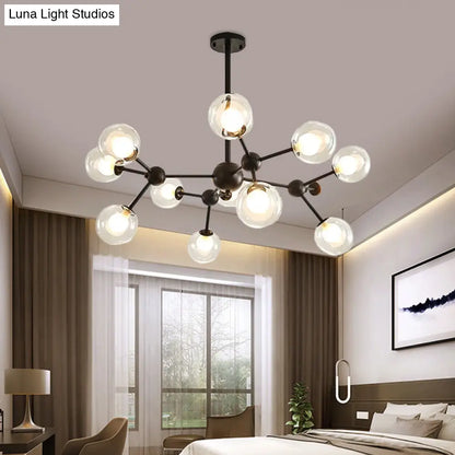 Lámpara de araña moderna de cristal transparente con diseño de burbujas y estrellas - 9/12/15 luces, acabado en negro/dorado