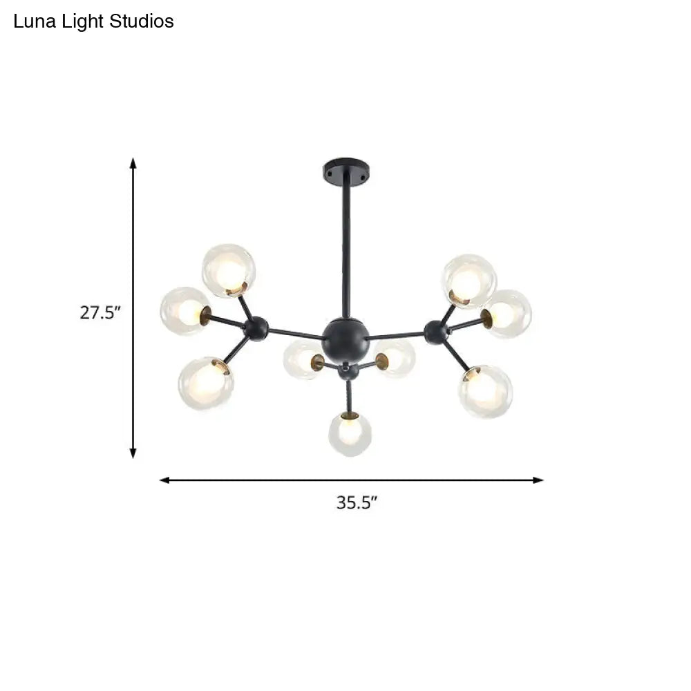 Lámpara de araña moderna de cristal transparente con diseño de burbujas y estrellas - 9/12/15 luces, acabado en negro/dorado