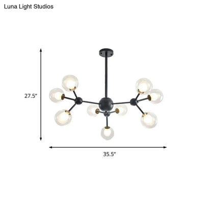 Lámpara de araña moderna de cristal transparente con diseño de burbujas y estrellas - 9/12/15 luces, acabado en negro/dorado