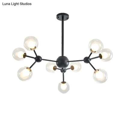 Lámpara de araña moderna de cristal transparente con diseño de burbujas y estrellas - 9/12/15 luces, acabado en negro/dorado