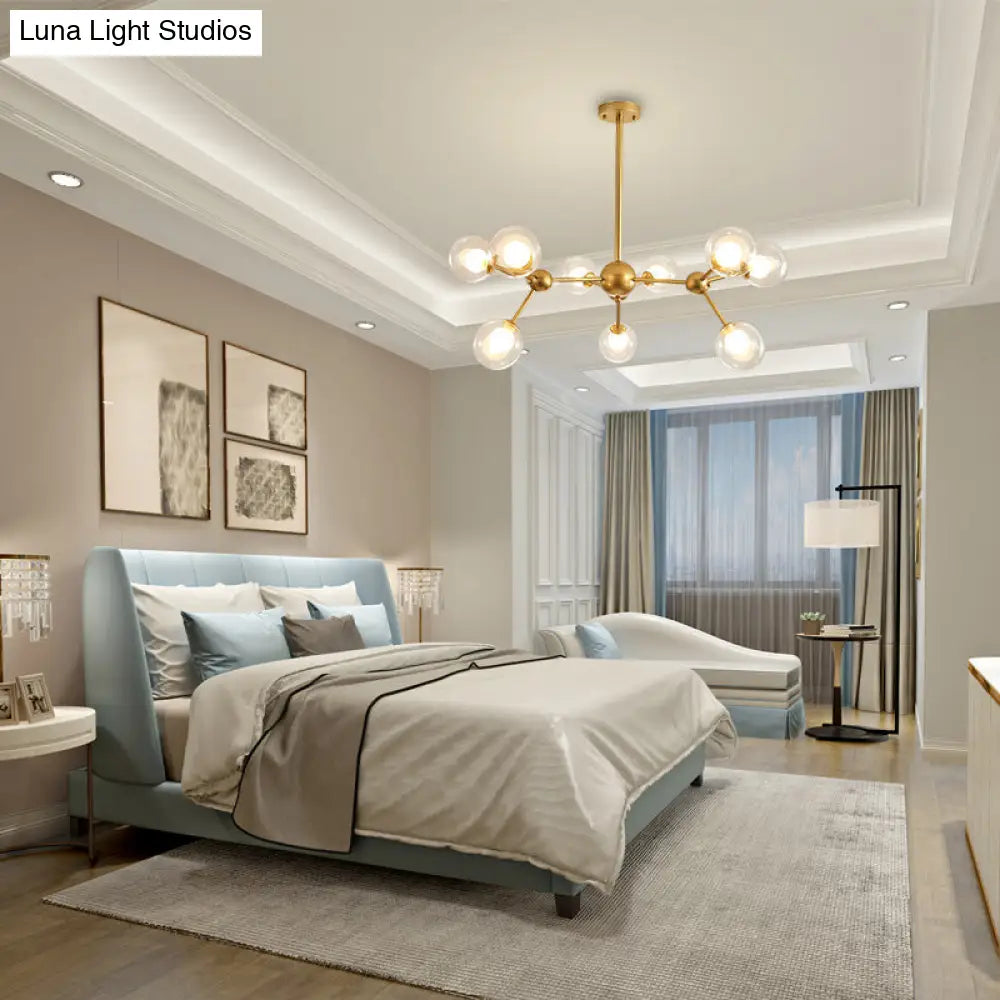 Lámpara de araña moderna de cristal transparente con diseño de burbujas y estrellas - 9/12/15 luces, acabado en negro/dorado