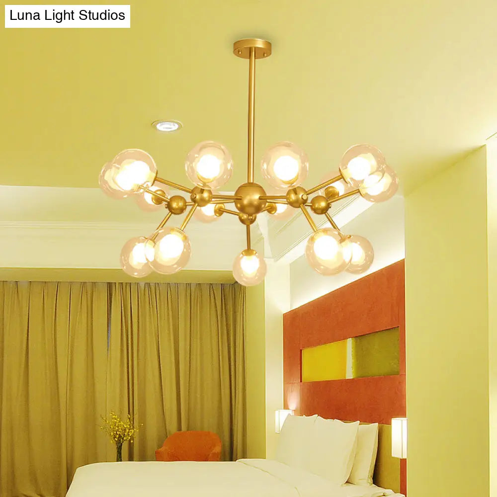 Lámpara de araña moderna de cristal transparente con diseño de burbujas y estrellas - 9/12/15 luces, acabado en negro/dorado