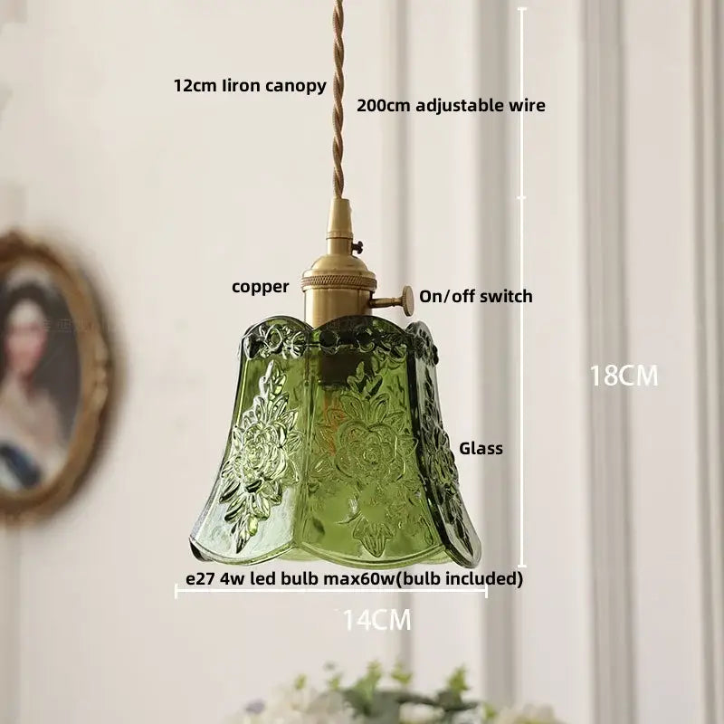 Modern clear glass copper pendant light with green floral etching and copper-finished fixture for decorbites clear glass decor