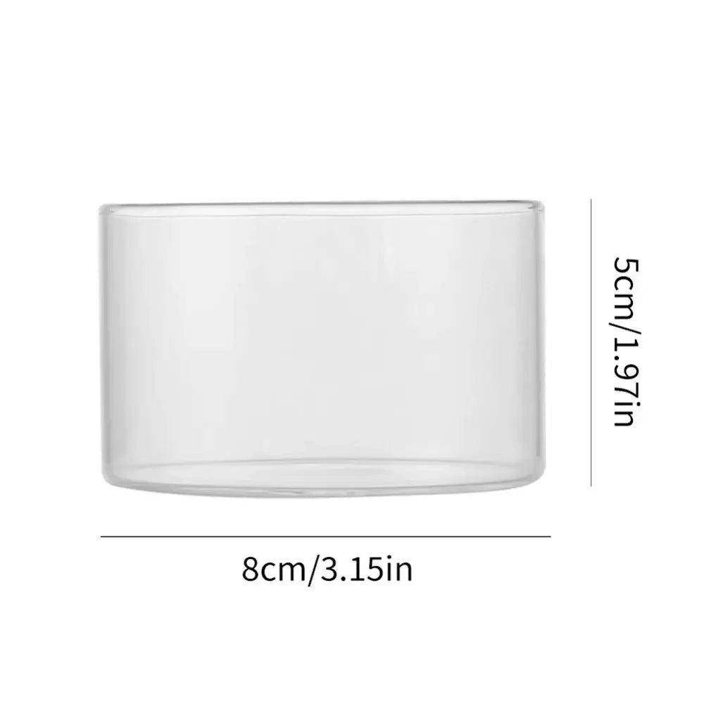 Modern clear decorbites glass cup 8cm wide 5cm tall cylindrical container for kitchen custard and dessert use