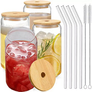 Modern clear glass cup with bamboo lid filled with red iced drink and ice cubes glass cup ideal for kitchen use decorbites glass cup