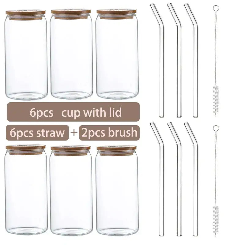 Set of six modern clear glass cups with brown bamboo lids ideal for kitchen use decorbites glass cup collection