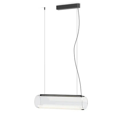 Modern clear glass cylinder chandelier dining room pendant light with black metal frame and ceiling mount by decorbites clear glass