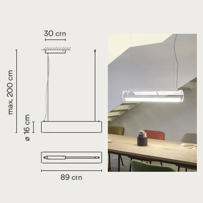 Modern clear glass cylinder chandelier dining room pendant light with sleek transparent glass and frosted white led lighting