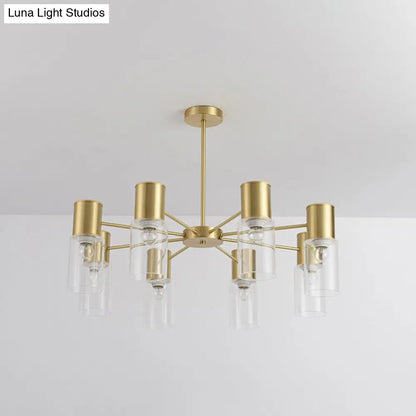 Kit de lámpara colgante cilíndrica de cristal transparente moderno - 6/8/10 cabezales, lámpara de araña de latón