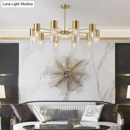 Kit de lámpara colgante cilíndrica de cristal transparente moderno - 6/8/10 cabezales, lámpara de araña de latón